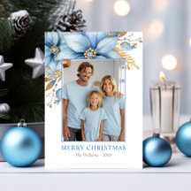 Unieke Icy Blauw Goud Poinsettia Kerstmis FOTO