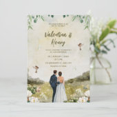 Unieke Illustratie Huwelijksuitnodiging voor het P Kaart (Staand voorkant)