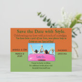 Unieke, informele Save the Date-uitnodiging met fo Date (Staand voorkant)