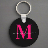 Unieke Initiaal Naam l Zwart & Vet Roze Monogram Sleutelhanger