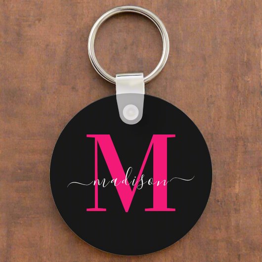 Unieke Initiaal Naam l Zwart & Vet Roze Monogram Sleutelhanger