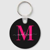 Unieke Initiaal Naam l Zwart & Vet Roze Monogram Sleutelhanger (Voorkant)