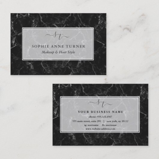 Unieke Initialen Calligrafie Logo Marmer Branding Visitekaartje (Voorkant / Achterkant)