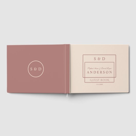 Unieke Ivory Dark Peach Monogram bruiloft Gastenboek (Volledig)