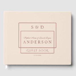 Unieke Ivory Dark Peach Monogram bruiloft Gastenboek