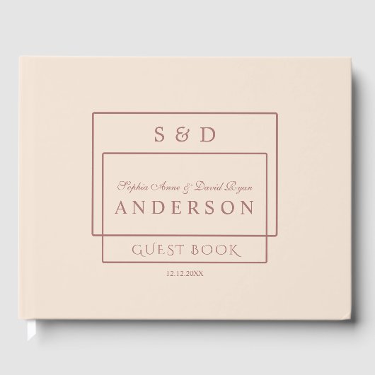 Unieke Ivory Dark Peach Monogram bruiloft Gastenboek (Voorkant)