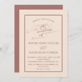 Unieke Ivory Dark Peach Shape Calligraphy Weddensc Kaart