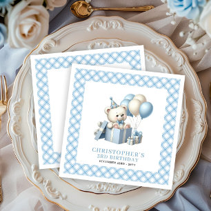 Unieke jongens verjaardags servetten teddybeer bal