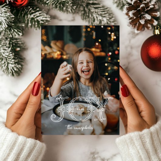 Unieke Joy Kalligrafie Foto Kerst Kaart