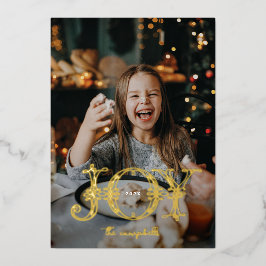 Unieke Joy Kalligrafie Foto Kerstmis Folie Feestdagenkaart