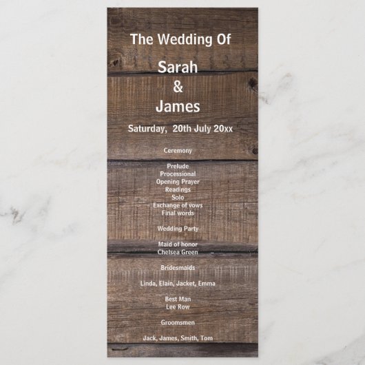 Unieke Kaart van het Rustic Wood Wedding Program (Voorkant)