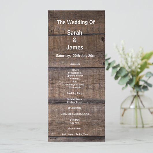 Unieke Kaart van het Rustic Wood Wedding Program (Staand voorkant)