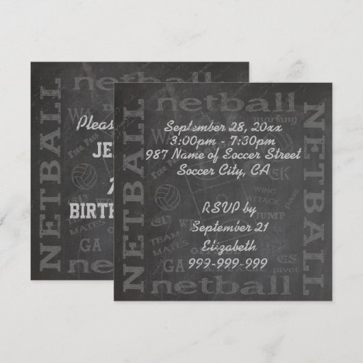Unieke kalkbordnetball — uitnodiging van 5,25 x 5, (Voorkant / Achterkant)