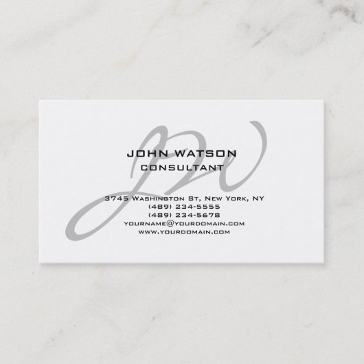 Unieke kalligrafie Grijs Monogram Witte Klassiek Visitekaartje (Voorkant)