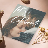 Unieke kalligrafie: Laten we vieren foto bruiloft Kaart