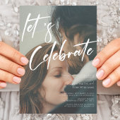 Unieke kalligrafie: Laten we vieren foto bruiloft Kaart