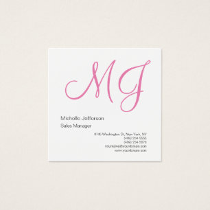 Unieke kalligrafie Monogram Wit Roze Initialen Vierkante Visitekaartjes