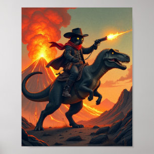 Unieke Kat Cowboy die op Dinosaurus Rijdt Kat Co Poster