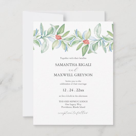 Unieke Kerst bruiloft uitnodigingen Waterverf (Voorkant)