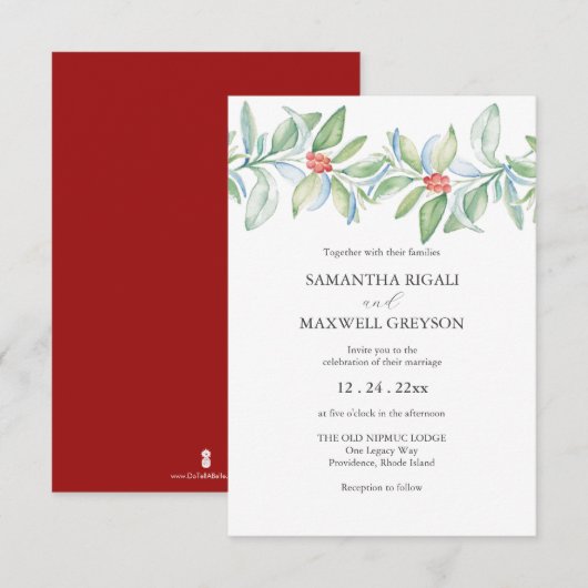 Unieke Kerst bruiloft uitnodigingen Waterverf (Voorkant / Achterkant)