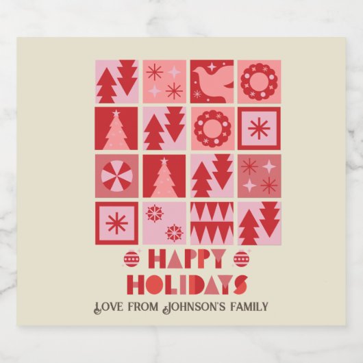 Unieke kerst roze rood modern sprankelend sparkling wijnetiket (Enkel label)