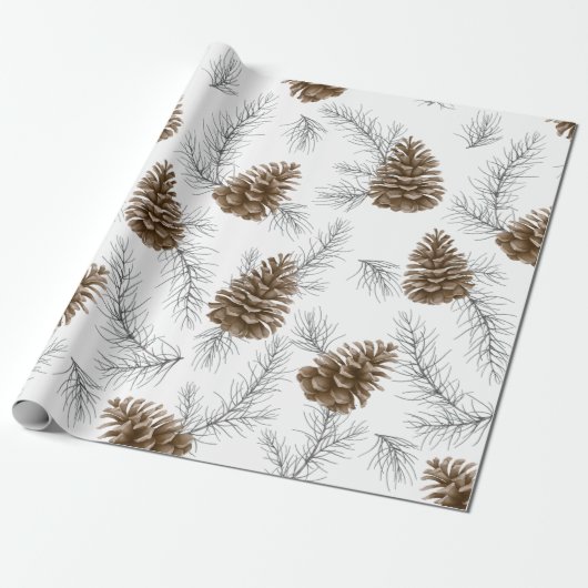 Unieke Kerst Vakantie Pine Cone Patroon Gift Cadeaupapier (Uitgerold)