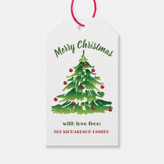 Unieke kerstboom in rood Groen op Witte Douane Cadeaulabel (Voorkant)