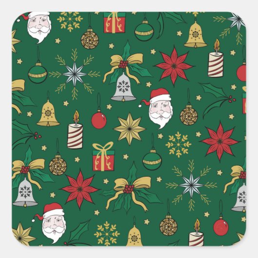Unieke kerstdoddles - Groen design Vierkante Sticker (Voorkant)