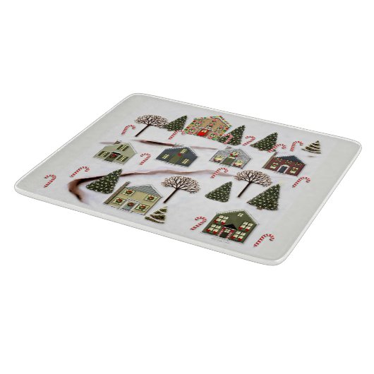 Unieke kerstdorpskunst snijplank (Hoek)