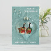 Unieke kerstganzenornament Snow Red Bow FLAT Feestdagenkaart (Staand voorkant)