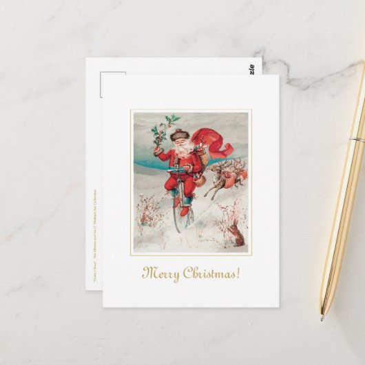 Unieke kerstman op fietskerkunst briefkaart (Voorkant / Achterkant in situ)