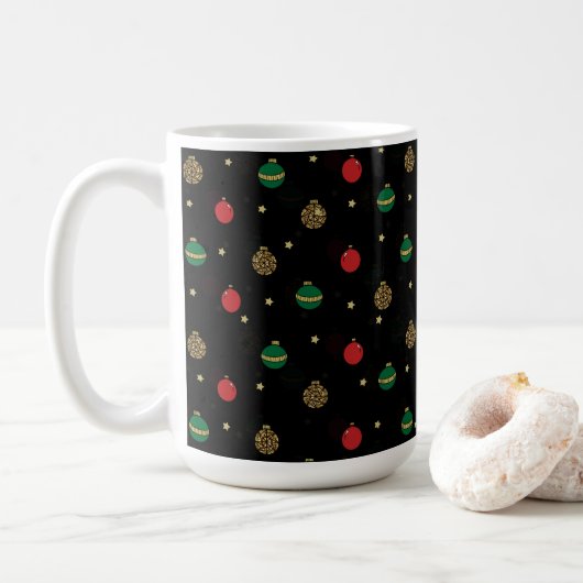 Unieke kerstsierbeker Baubles Black Patroon Koffiemok (Met donut)