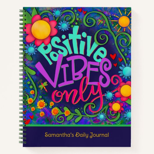 Unieke Kids Positieve Vibes Leuk Bloemmotief Blauw Notitieboek (Voorkant)