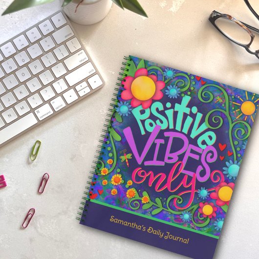 Unieke Kids Positieve Vibes Leuk Bloemmotief Blauw Notitieboek