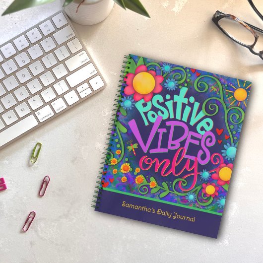 Unieke Kids Positieve Vibes Leuk Bloemmotief Blauw Notitieboek