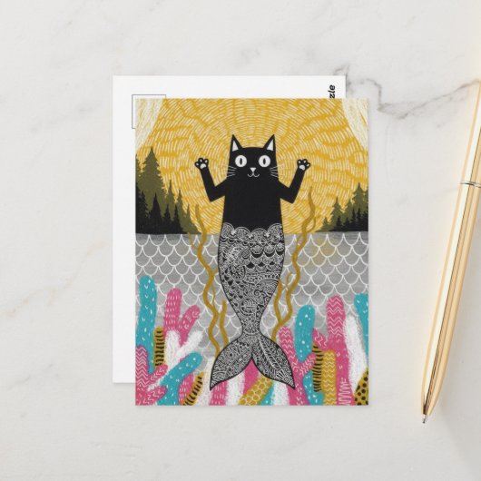 Unieke Kitty Zeemeermin Briefkaart (Voorkant / Achterkant in situ)