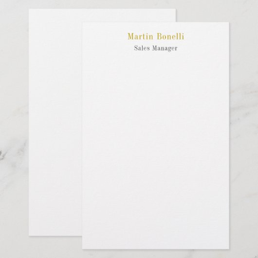 Unieke Klassieke Eenvoudige Gouden Naam Briefpapier (Voorkant / Achterkant)
