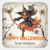 Unieke  klassieker spooky schattige slechte heks vierkante sticker (Voorkant)