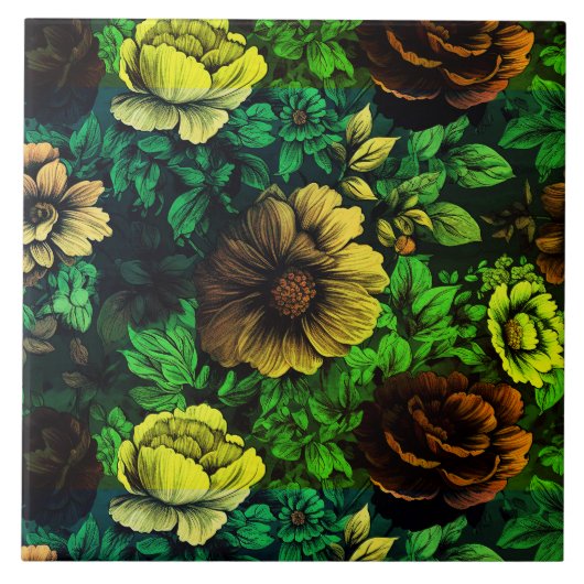 Unieke kleuren  bloemenprint tegeltje (Voorkant)