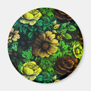 Unieke kleuren vintage bloemenprint magneet