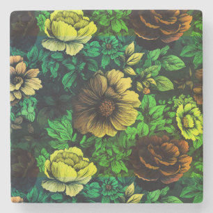 Unieke kleuren vintage bloemenprint stenen onderzetter