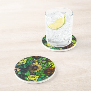 Unieke kleuren vintage bloemenprint zandsteen onderzetter