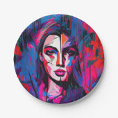 Unieke kleurrijke Abstracte dame gezicht schildere Papieren Bordje (Voorkant)