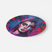 Unieke kleurrijke Abstracte dame gezicht schildere Papieren Bordje (Gekanteld)