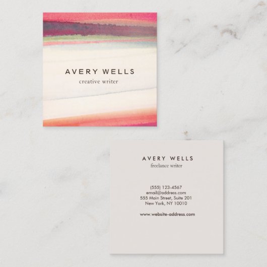 Unieke kleurrijke Abstracte Waterverf Vierkante Visitekaartje (Voorkant / Achterkant)