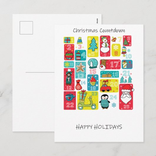 Unieke kleurrijke adventkalender feestdagenkaart (Voorkant / Achterkant)