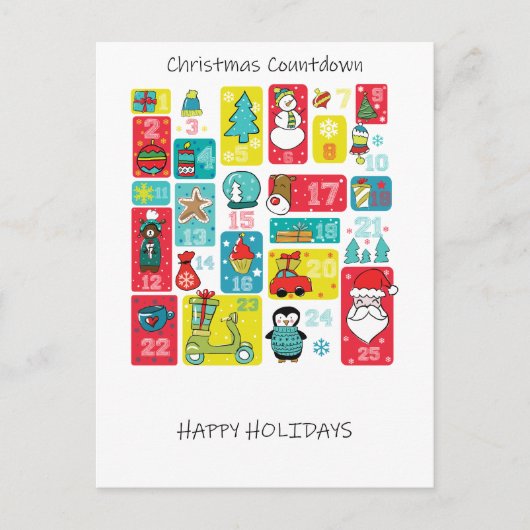 Unieke kleurrijke adventkalender feestdagenkaart (Voorkant)