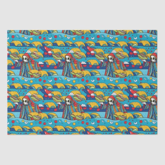 Unieke Kleurrijke Alien eten Taco's Tissuepapier (Voorkant)