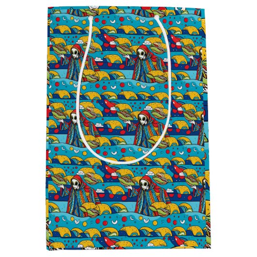 Unieke Kleurrijke Alien eten Tacos Wrapping Paper Medium Cadeauzakje (Voorkant)