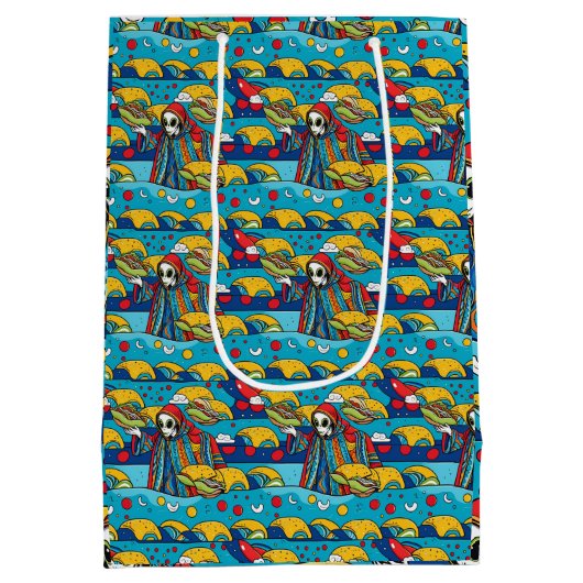 Unieke Kleurrijke Alien eten Tacos Wrapping Paper Medium Cadeauzakje (Achterkant)